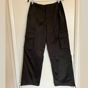 NIA The Brand Palisades Black Satin Cargo Pants Adjustable Hem Size M